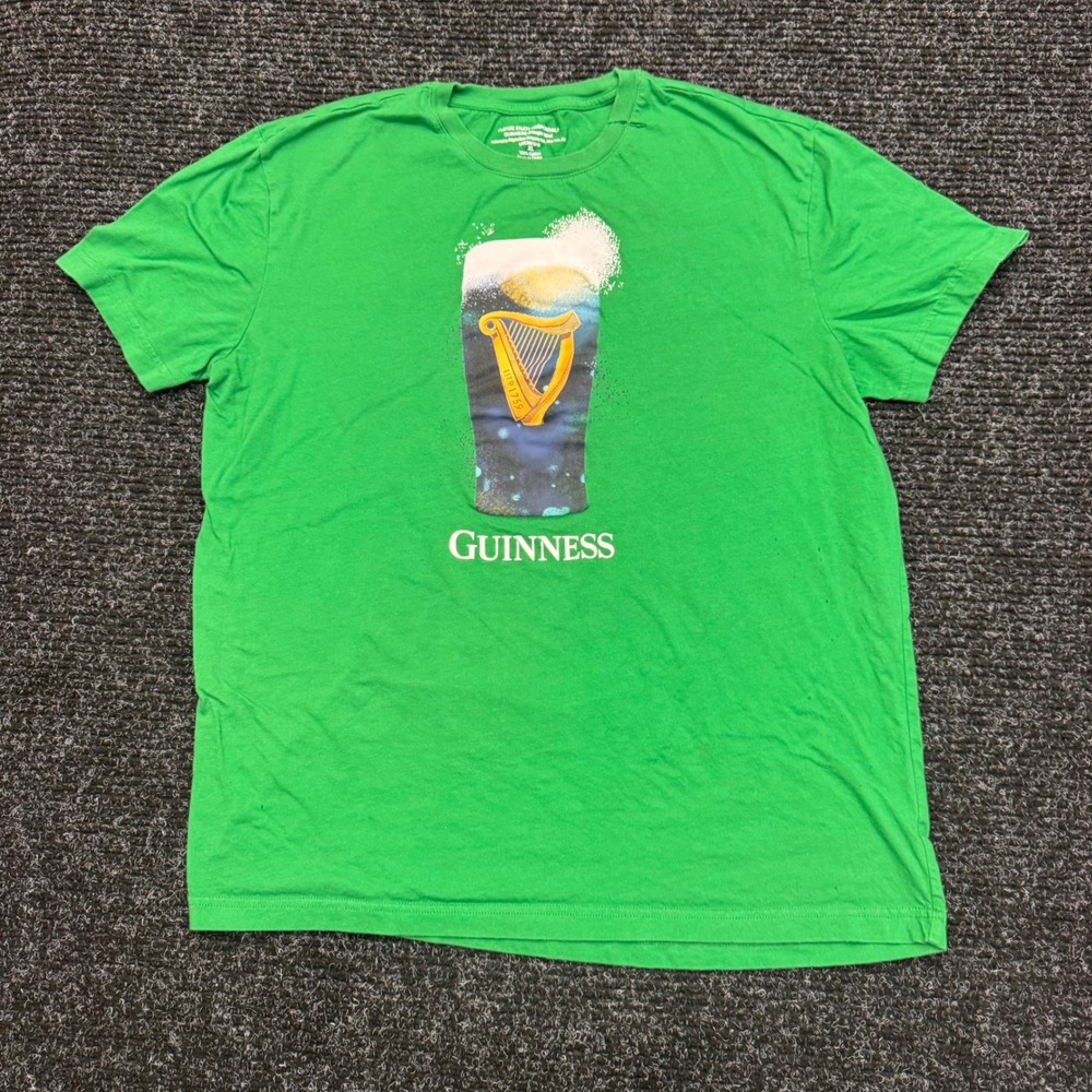 Guinness Draught Stout Mens XL Green Graphic T-Shirt St Patricks Day Harp Logo